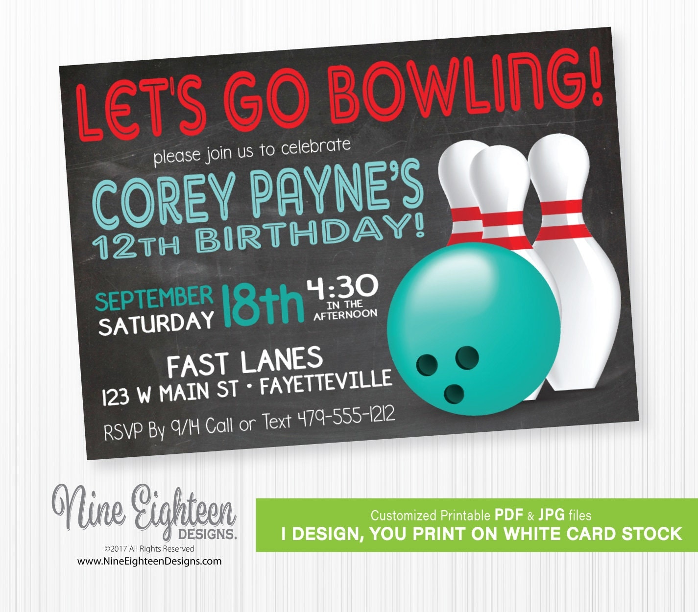 Bowling Alley Birthday Party Invitations 7
