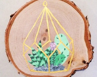 Cactus Succulent Painting - 6 in larger wood slice