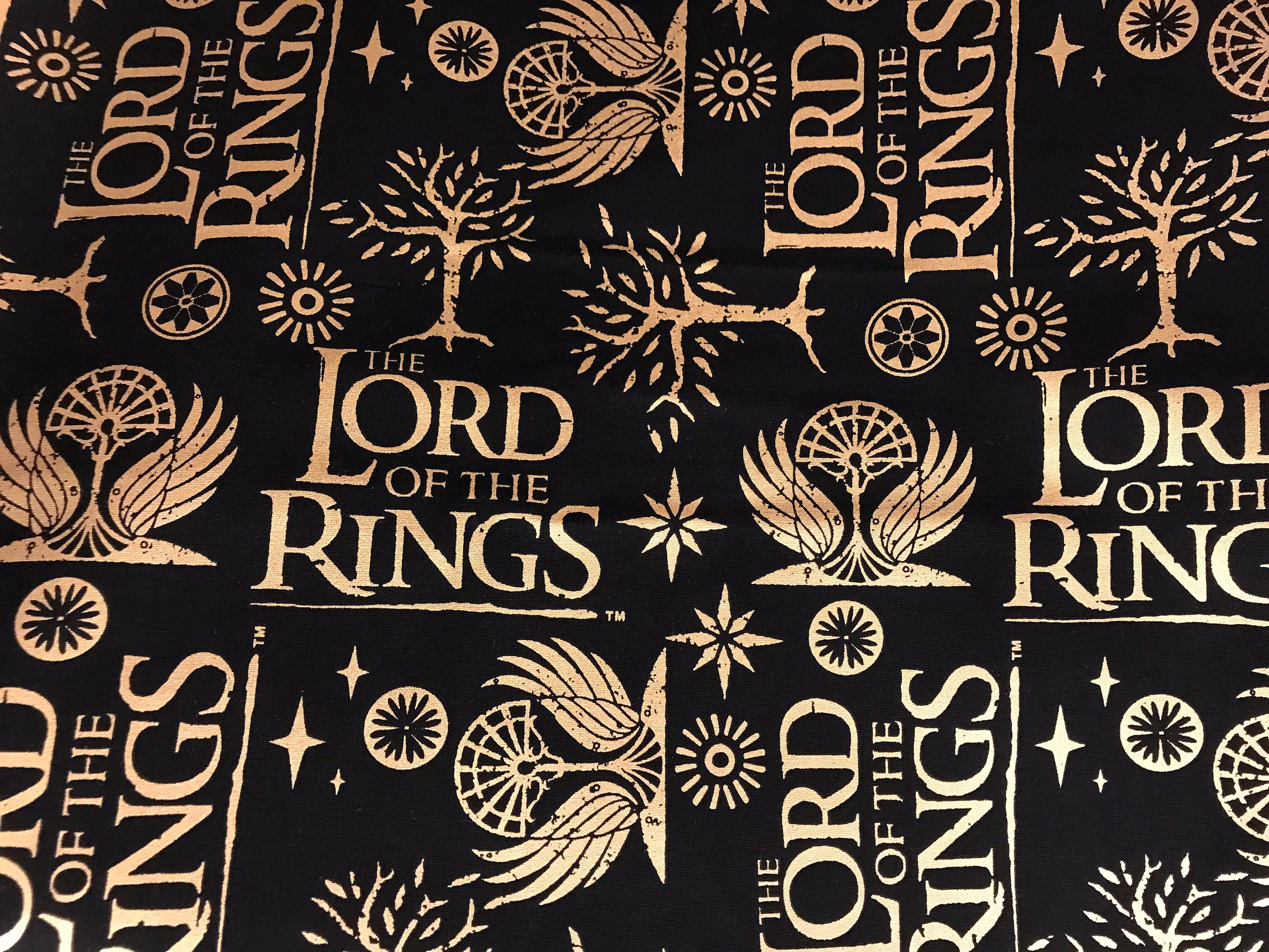 Lord Of The Rings Fabric, Metallic Gold In Black Tree Fabric,movie 