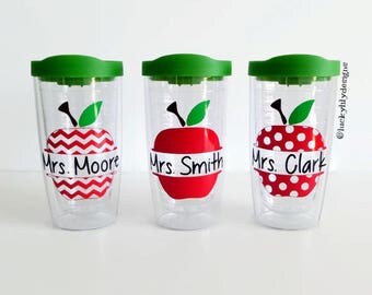 Personalized Teacher Tumbler, Apple Tumbler, Teacher Gift