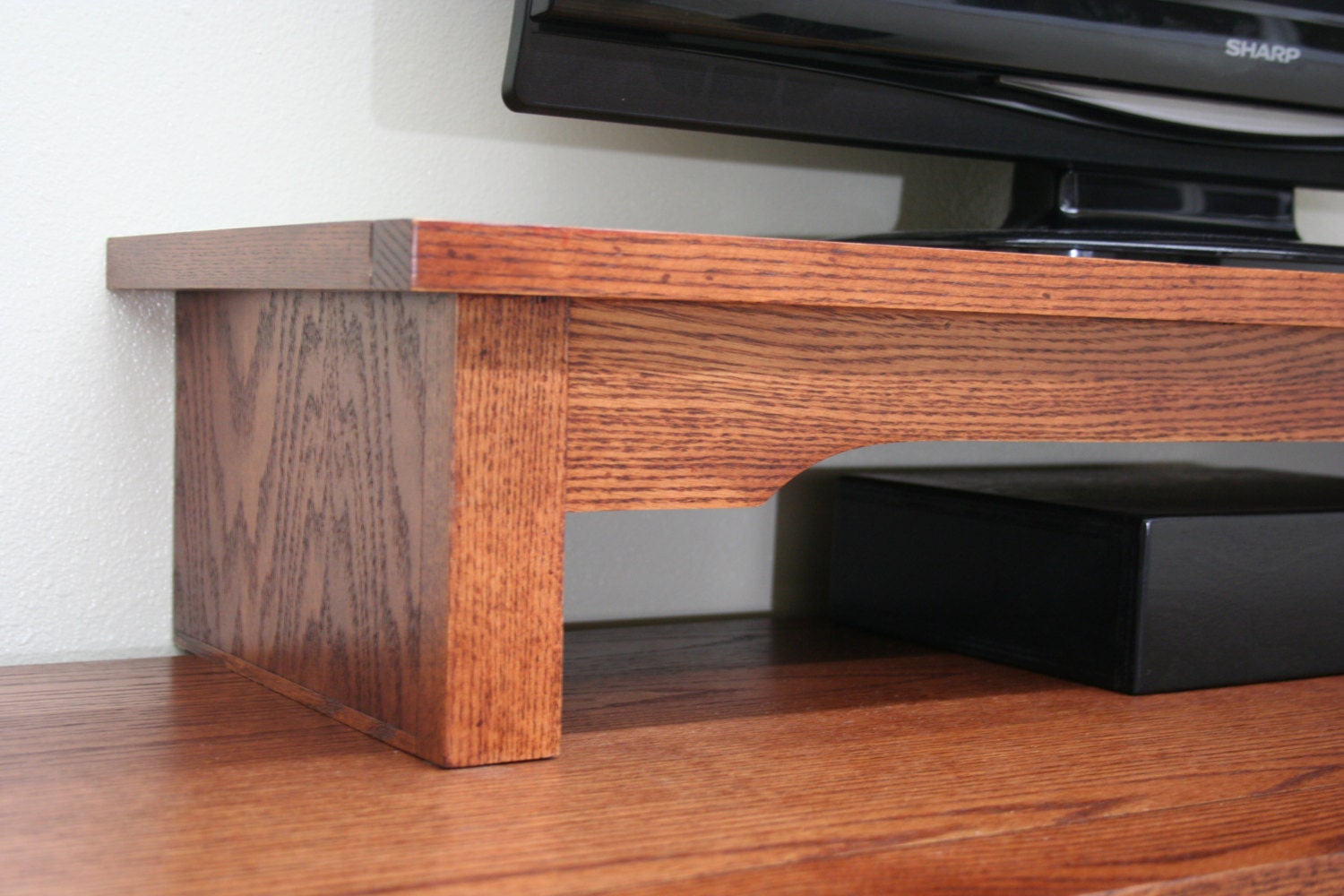 TV Riser Stand in Oak Mission Style with Cherry Oak Finish or
