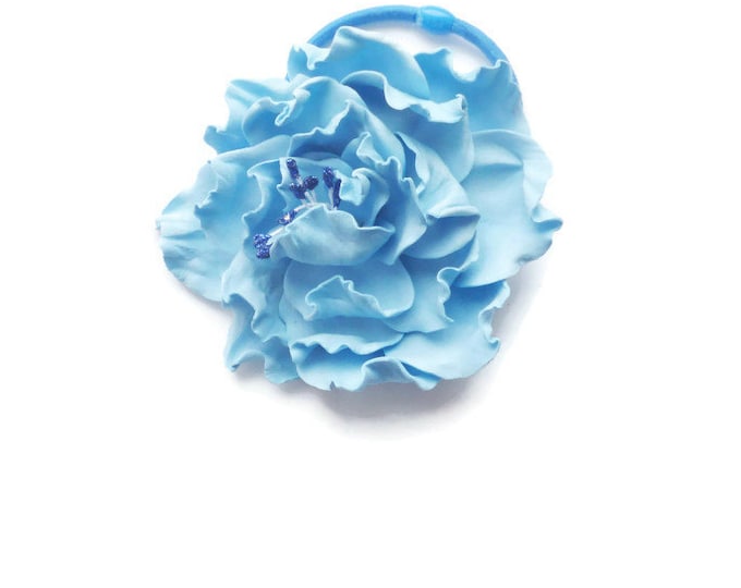 Scrunchy Blue Flowers Heavenly Rose Flower barrette Gently blue Hair Ties Flower Pin Prom Wedding Mom Event Flowers Big rose handmade Bridal