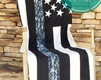 US Navy Blanket/Throw - Thin Nwu Line American Flag Blanket - Throw - US Navy Quilt - US Navy - Support Our Troops - Navy Wife - Navy Family