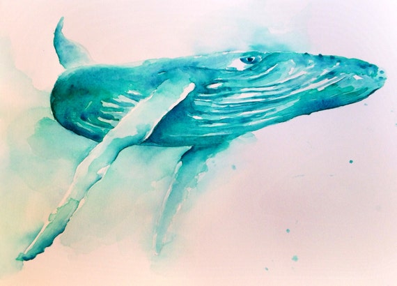 Items similar to Humpback Whale Original Watercolor Painting/ Whale ...