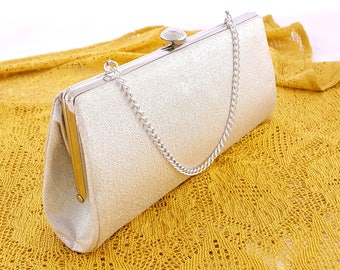 Vintage Clutch Purse Evening Bag Silver Metallic Wedding Bride Prom Party