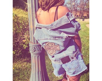 Harley Davidson jean jacket vest- harley davidson jean vest jean jacket trending womans harley clothing