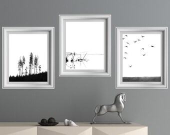 Set of 3 wall art, black and white print, set of prints,minimalist print,nature wall art,wall art print, set of 3 prints, set of 3 printable