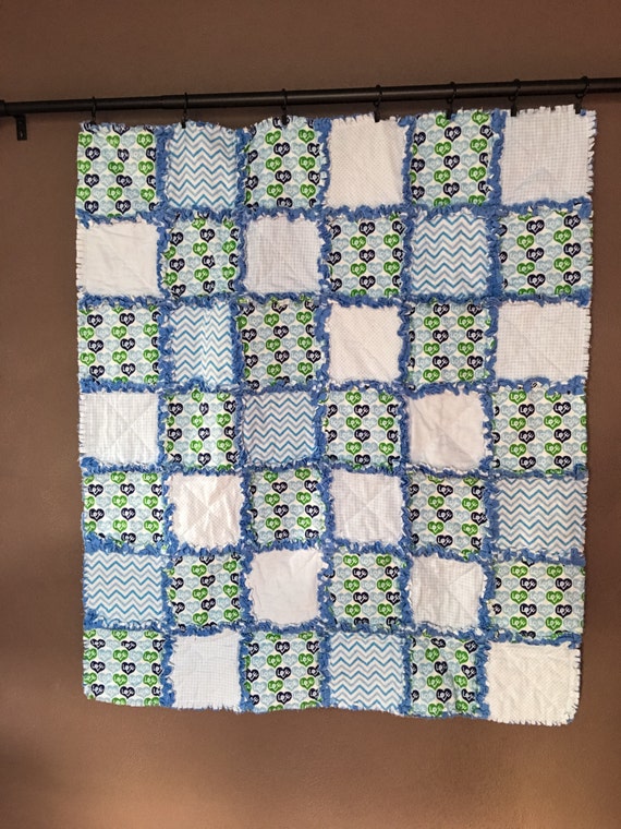 Handmade Rag Quilt Baby Boy Blanket Blue by ChickadeeCollections