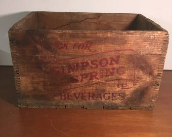 Wood Crate Vintage Simpson Springs Beverage Crate Vintage Wooden Crate Beverages Crate Bottling Dovetailed Wooden Crate - Beverage Crates