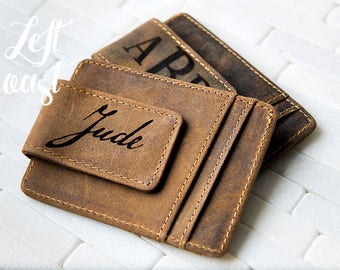 Personalized Leather Money Clip Groomsman Men Gift Best Man Dad Boyfriend Brother Man Guy Wedding Usher Distressed Magnetic Monogram or Name