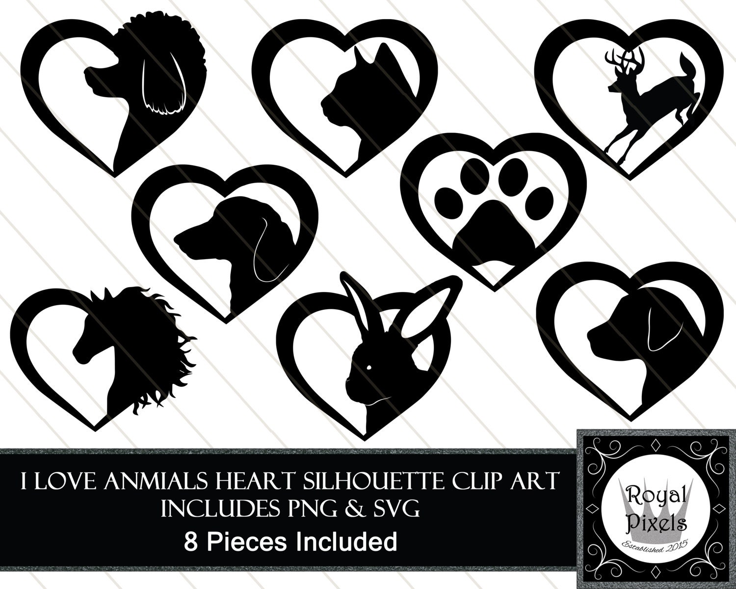 Download I love Animals Heart Silhouette Clip Art 8 Pieces Included