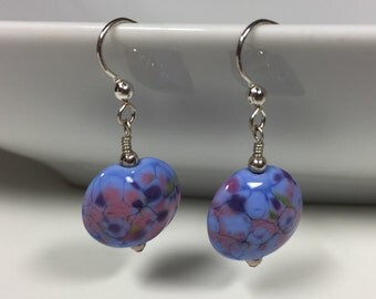 Periwinkle and Pink Lampwork Earrings