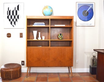 Mid Century Danish Hutch Bookcase Bar Drop Down Cabinet