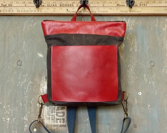 Mika Backpack, Veg Tan Leather, Vegetable Tanned Leather, Waxed Canvas Backpack, Backpack, Unisex