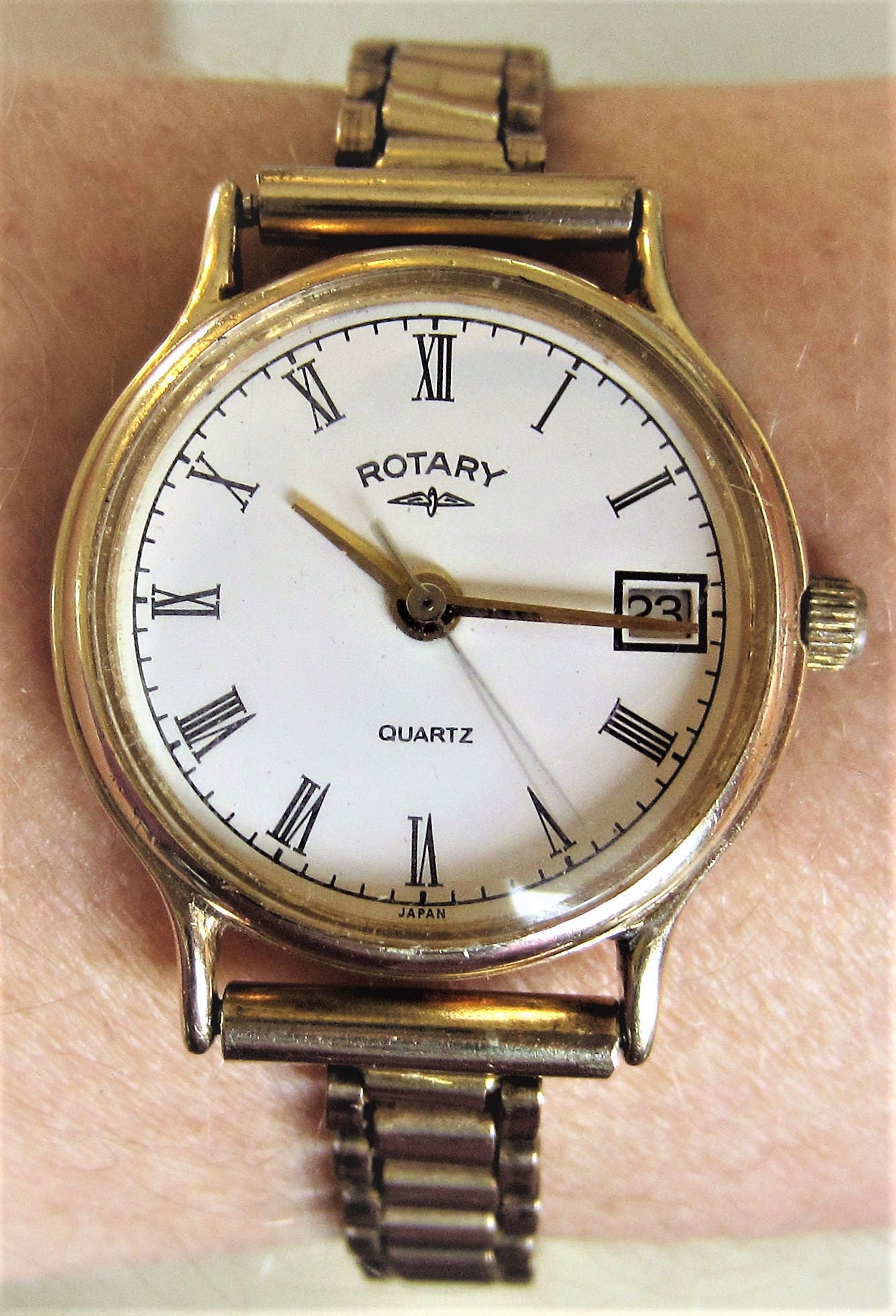 Ladies 1990 9ct Gold Rotary Quartz Date Bracelet Watch for
