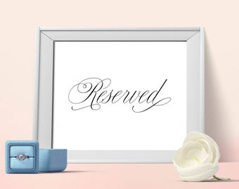 Reserved Wedding Sign, Wedding Reserved Sign, Wedding Decor, Calligraphy Reserved Sign, Reserved table signs, Wedding signage, Printed Sign