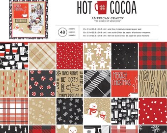 American Crafts Hot Cocoa Paper Collection - Hot Cocoa Paper - 12x12 - Card Stock Paper - Cardstock Paper -Christmas Paper Collection