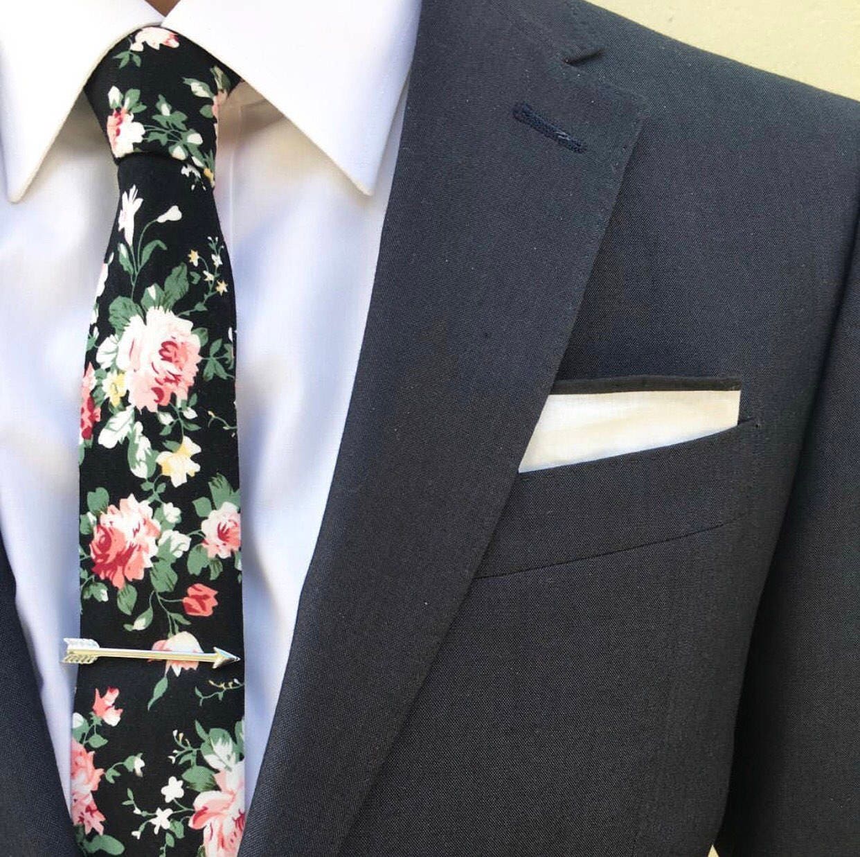 Black Floral Skinny TieFloral Tie Retro Tie Casual