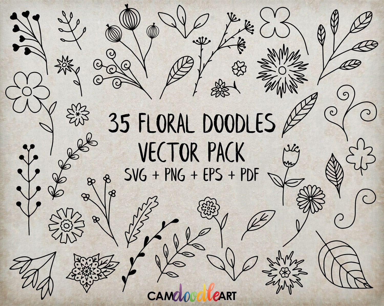 Download 35 Floral Doodles Vector Pack Hand Drawn Doodle Clipart