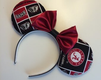 University of Alabama Crimson Tide Mickey Minnie Mouse Ears Bama Houndstooth Head Band Headband Roll Tide