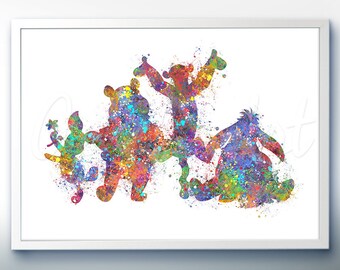 Disney Winnie The Pooh, Piglet, Tigger, Eeyore Watercolor Poster Print - Watercolor Painting - Watercolor Art - Kids Decor- Nursery Decor