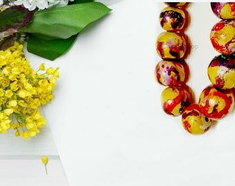 Hand painted wooden bead necklace, tribal, beads, craft, summer fashion