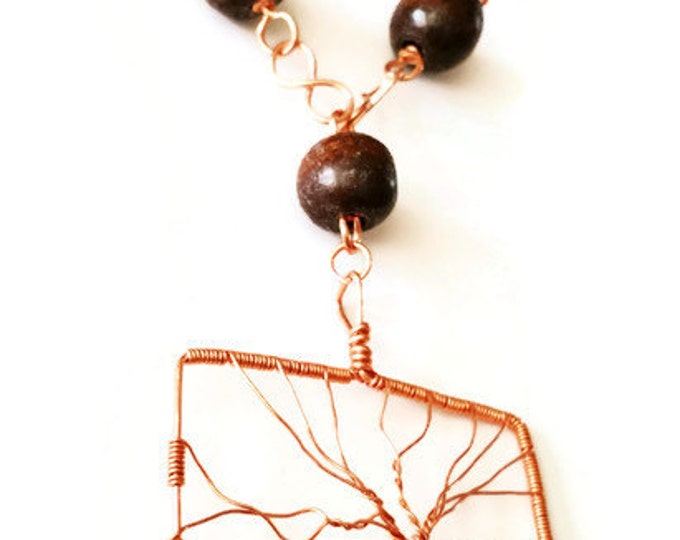 Copper Tree of Life Pendant, Copper and Pukalet Wood Necklace, Metaphysical Necklace