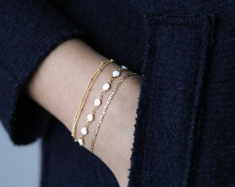 Dainty Gold Bracelet - White Enamel Charm Bracelet - Stacking Bracelets - Gold Charm Bracelet - Minimalist Jewelry - Gift for Her