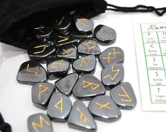 Hematite Elder Futhark Rune Set Hand Carved Gemstone Runic