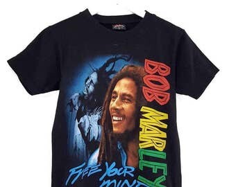 BOB MARLEY free your mind rasta jamaica reggae music band t-shirt 90s