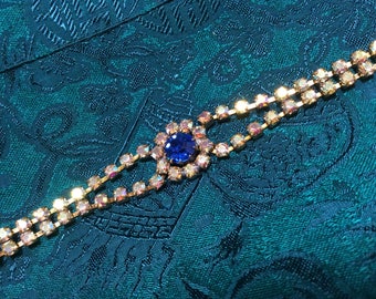Czech Blue and Aurora Borealis Rhinestone Bracelet