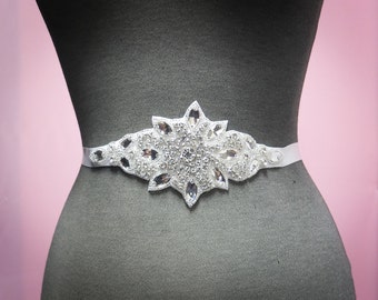 Crystal Wedding Dress Sash Wedding Dress Belt - Rhinestone Applique Wedding Bridal Belt - Rhinestone Sash Belt
