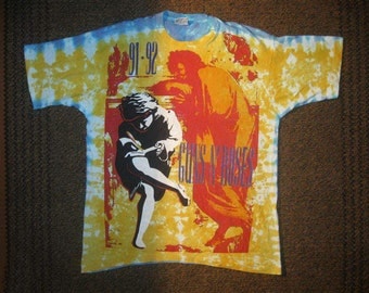 Guns N Roses T-Shirt 1991 Tour authentic Tie Dye Use Your Illusion 1991-92 Vintage Guns 'N Roses G&R All Over Print Heavy Metal Hard Rock XL