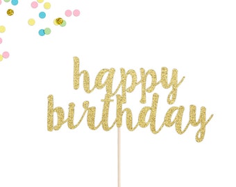 Happy Birthday Cake Topper | Personalized Glitter Cake Topper | Happy Birthday Topper | Birthday Party Decor | Gold Glitter Birthday Topper