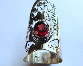 Natural Garnet Ring Red Garnet Faceted Ring Sterling Silver Ring Red Garnet Gemstone Ring 925 Solid Sterling Silver Garnet Ring Size9.1 E637