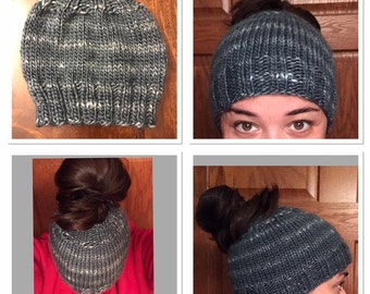 KNIT Bulky Ponytail/Messy bun hat pattern