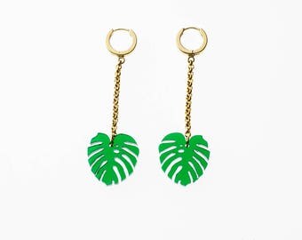 Lasercut Plexiglass Dangle Monstera Earrings