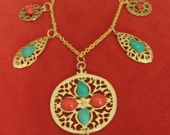 A Pretty Necklace with Coral and Turquoise Beads