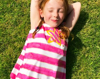 Childrenswear, Reversible Flower Dress, Pink, Yellow and Gold