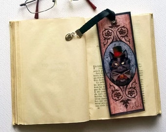 Made Ino, steampunk cat - illustrated, laminated, the bookmark