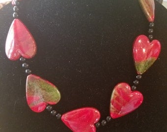 Heart Necklace with black beads