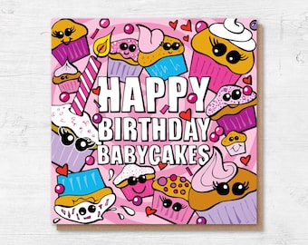 Birthday Card Girlfriend - Happy Birthday Babycakes - Cupcake Card