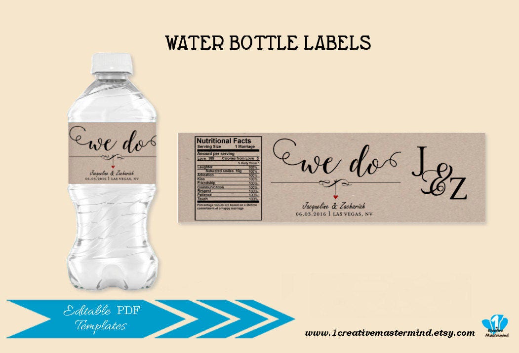 DIY Wedding Water Bottle Label Template Editable Water bottle