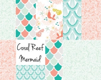 Mermaid Crib Sheet, Baby Swaddle | Mermaid Bedding, Coral, Teal, Nautical, Baby Girl, Nautical Nursery, Mermaid Nursery