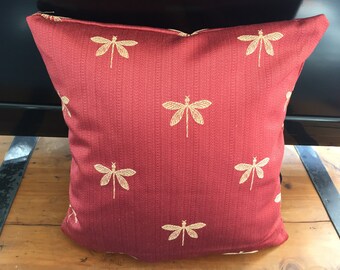 Pair (2) Dragonfly Pillows. Gold on rust color, very elegant.