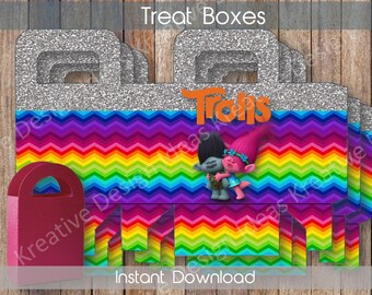 Trolls Treat Boxes Trolls Party Printables Theme Birthday Party Trolls Digital Treat Box Trolls Printable Treat Box- INSTANT DOWNLOAD
