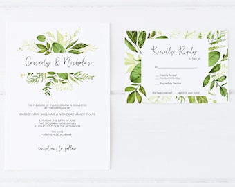 Wedding Invitations, Greenery Wedding Invitations, Printable Wedding Invitation Set, Modern Wedding Invitations, Floral Wedding Invitations