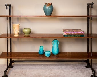 Walnut Shelves // Wooden Shelf // Modern Industrial // Rustic // Steel and Wood // Bookcase // Sofa Table // Console Table