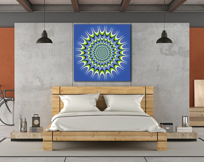 Blue mandala optical illusion canvas wall art, amazing art illusion, mandala print, mandala canvas art for home decor, psychedelic art