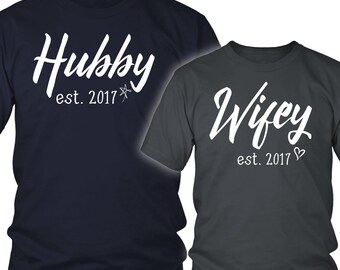 Hubby Wifey Shirt - His and Her Shirt - Husband Wife Shirt - Honeymoon Shirt - Hubby and Wifey Shirt - Cute Matching Couple Shirt - Newlywed